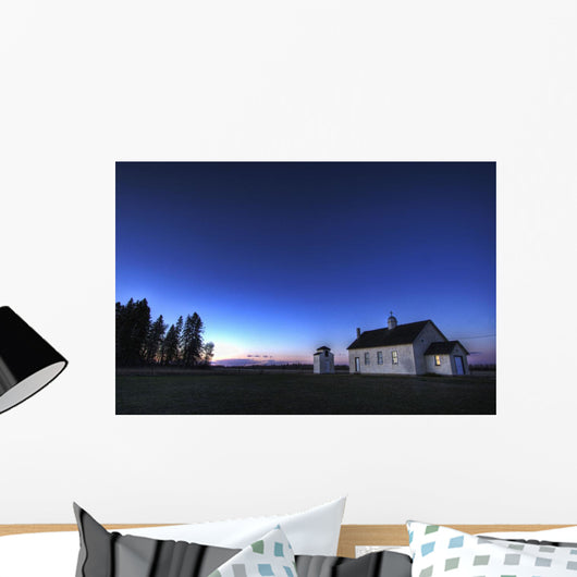 Farm House In Field At Sunset, Fort Saskatchewan, Alberta Wall Mural