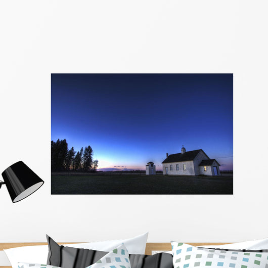 Farm House In Field At Sunset, Fort Saskatchewan, Alberta Wall Mural