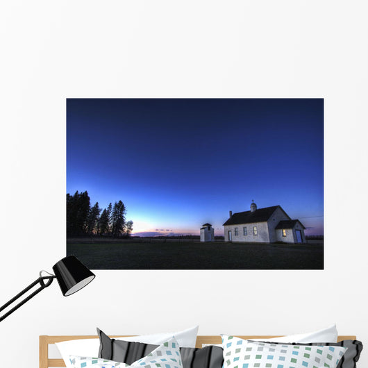 Farm House In Field At Sunset, Fort Saskatchewan, Alberta Wall Mural
