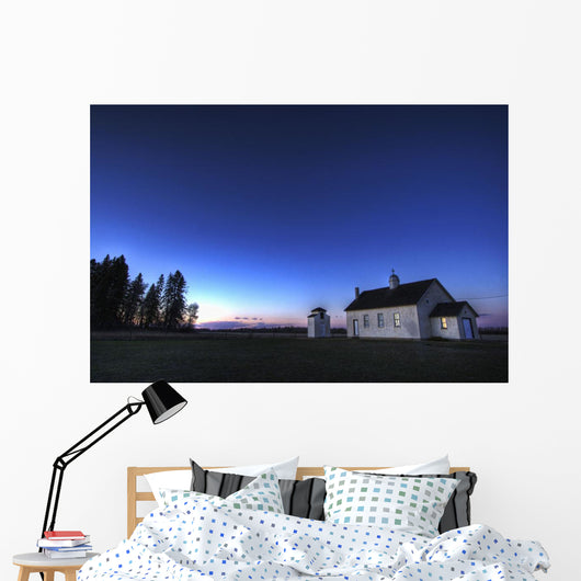 Farm House In Field At Sunset, Fort Saskatchewan, Alberta Wall Mural