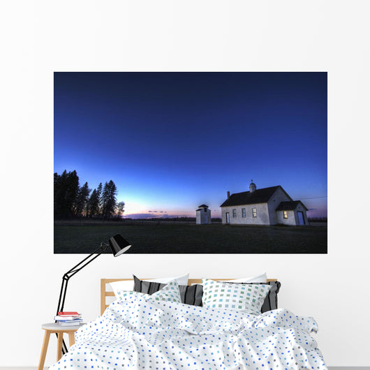 Farm House In Field At Sunset, Fort Saskatchewan, Alberta Wall Mural