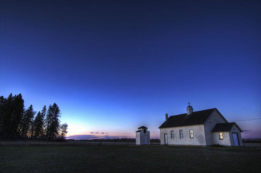 Farm House In Field At Sunset, Fort Saskatchewan, Alberta Wall Mural