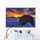 Hay Bale On Field With Sunset, Namao, Alberta Wall Mural
