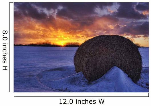 Hay Bale On Field With Sunset, Namao, Alberta Wall Mural