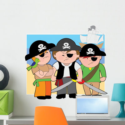 Carribean Pirate Kids Wall Decal shown on a wall
