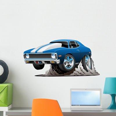 Classic American Muscle Car Wall Decal shown on a wall