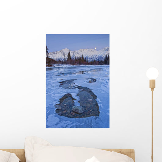 Moon And Ice Formations Along The Wheaton River, Yukon Wall Mural