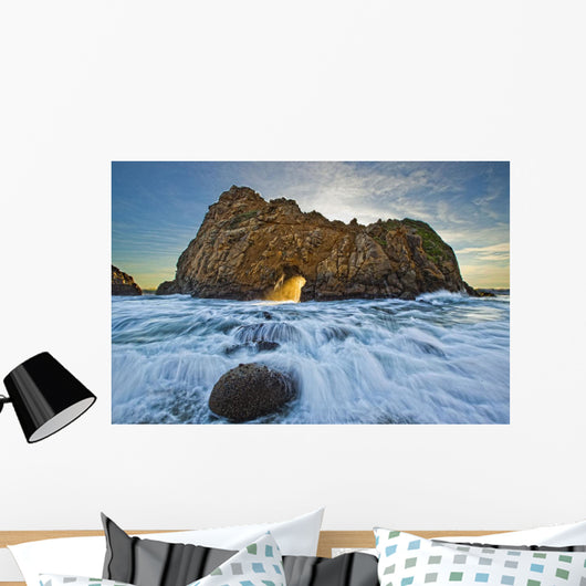 Shaft Of Sunlight Through Hole In Rock, Pfeiffer Beach, California Wall Mural