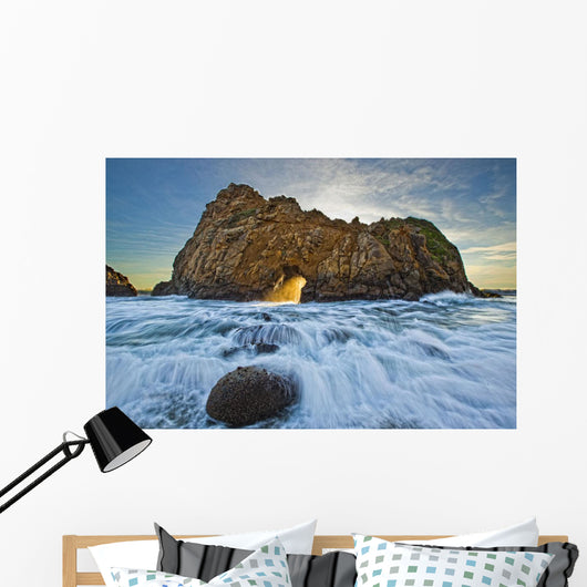 Shaft Of Sunlight Through Hole In Rock, Pfeiffer Beach, California Wall Mural