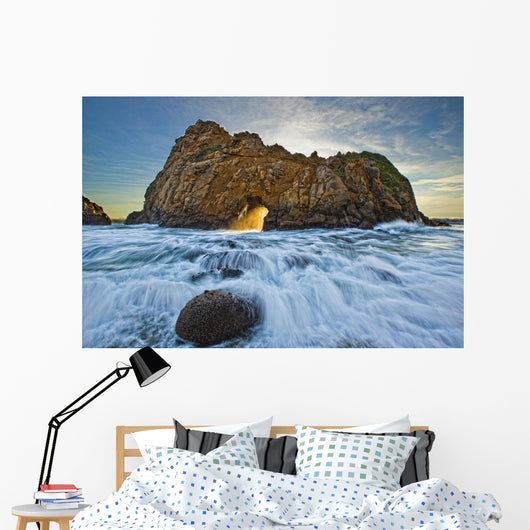 Shaft Of Sunlight Through Hole In Rock, Pfeiffer Beach, California Wall Mural