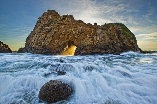 Shaft Of Sunlight Through Hole In Rock, Pfeiffer Beach, California Wall Mural