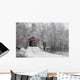 Red Covered Bridge In The Winter Wall Mural
