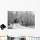 Red Covered Bridge In The Winter Wall Mural
