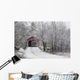 Red Covered Bridge In The Winter Wall Mural