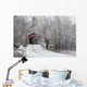 Red Covered Bridge In The Winter Wall Mural