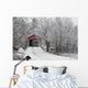 Red Covered Bridge In The Winter Wall Mural