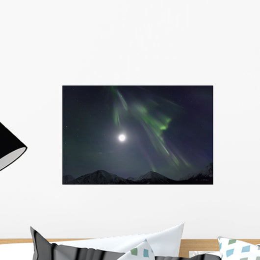 Aurora Borealis Or Northern Lights Above The Mountains Near Whitehorse Wall Mural