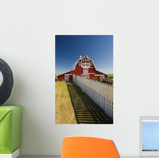 Red Barn With Fence, Near Lake Alma, Saskatchewan Wall Mural