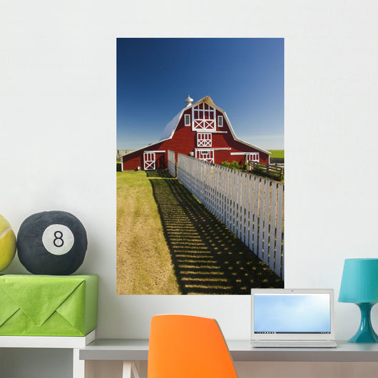 Red Barn With Fence, Near Lake Alma, Saskatchewan Wall Mural