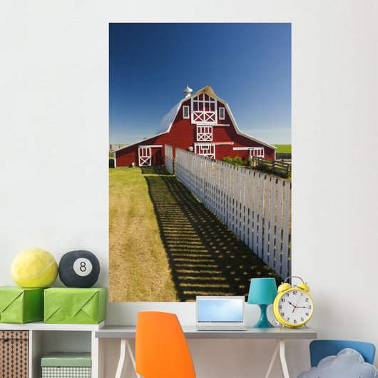 Red Barn With Fence, Near Lake Alma, Saskatchewan Wall Mural