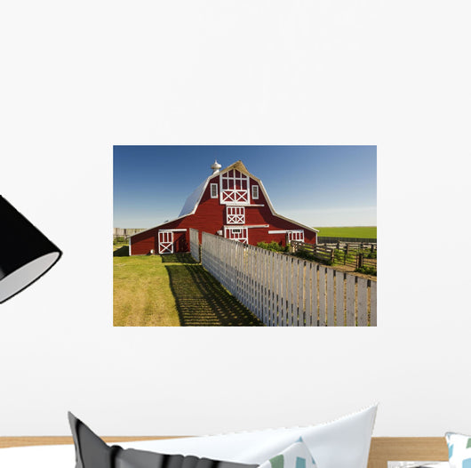 Red Barn With Fence, Near Lake Alma, Saskatchewan Wall Mural