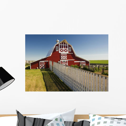Red Barn With Fence, Near Lake Alma, Saskatchewan Wall Mural