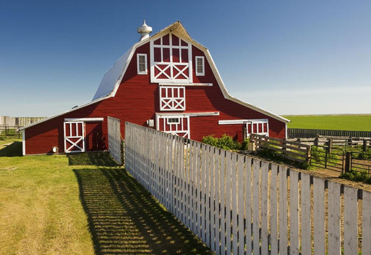 Red Barn With Fence, Near Lake Alma, Saskatchewan Wall Mural