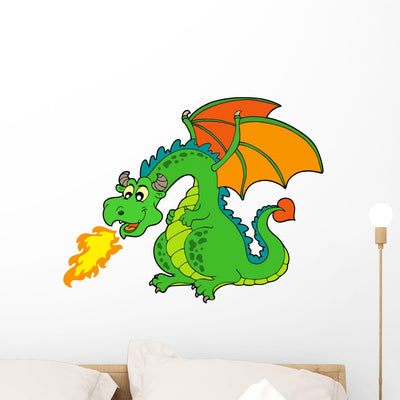 Fire Dragon Wall Mural shown on a wall