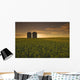 Bloom Stage Canola Field With Grain Bins In The Background Wall Mural