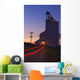 Streak Of Truck Lights And An Old Grain Elevator, Virden, Manitoba Wall Mural