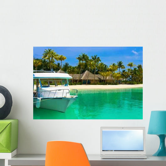 Boat Moored Tropical Island Wall Decal