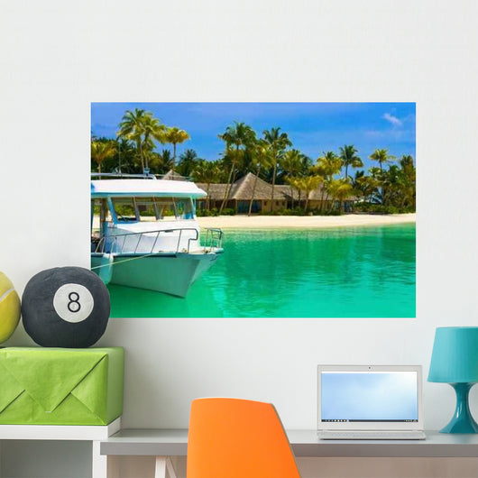 Boat Moored Tropical Island Wall Decal