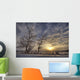 Snow Covered Trees Silhouetted By Sunrise On The Alberta Prairies Wall Mural