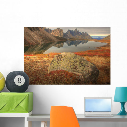 Tombstone Mountain Reflected In Talus Lake In Autumn Wall Mural