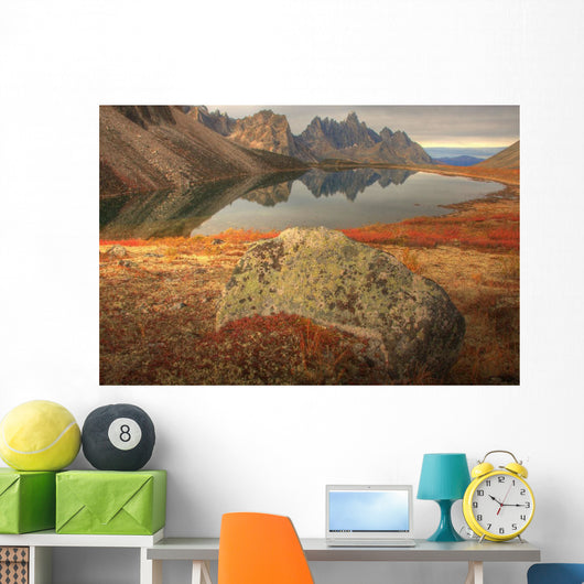 Tombstone Mountain Reflected In Talus Lake In Autumn Wall Mural