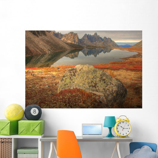 Tombstone Mountain Reflected In Talus Lake In Autumn Wall Mural