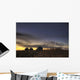 Sunset Silhouetting Grain Silos In Autumn, Rural Alberta Wall Mural