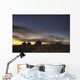 Sunset Silhouetting Grain Silos In Autumn, Rural Alberta Wall Mural