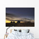 Sunset Silhouetting Grain Silos In Autumn, Rural Alberta Wall Mural