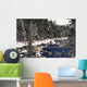 Ouareau River And Snow Covered Evergreen Trees In Winter Wall Mural