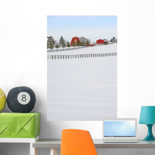 Red Barn In Winter, Near Zephyr, Ontario Wall Mural