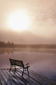 Dock In Morning Fog, Oxtongue Lake, Dwight, Ontario, Canada Wall Mural
