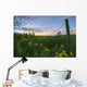 A Summer Evening Sky With Yellow Tansy Flowers And Barbed Wire Fence Wall Mural