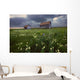 Two Old Granaries With Prairie Wildflowers Under Storm Clouds Wall Mural