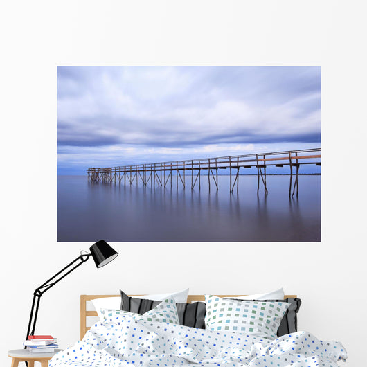 Wooden Pier On Lake Winnipeg At Dusk, Matlock, Manitoba, Canada Wall Mural