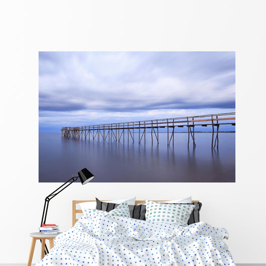 Wooden Pier On Lake Winnipeg At Dusk, Matlock, Manitoba, Canada Wall Mural