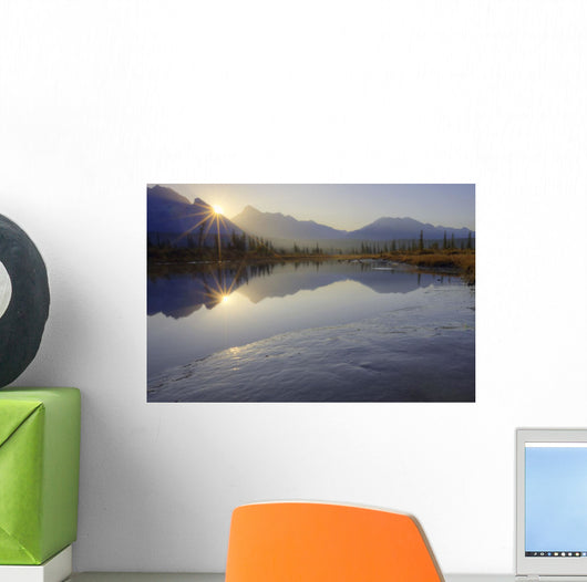 Sunrise Over The North Saskatchewan River In The Canadian Rockies Wall Mural