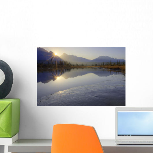 Sunrise Over The North Saskatchewan River In The Canadian Rockies Wall Mural
