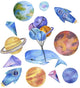 Space Whale Watercolor Galaxy Wall Decal Sticker Set