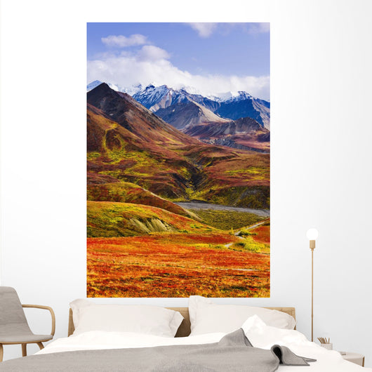 Fall Colours And Alaska Range, Denali National Park, Alaska Wall Mural